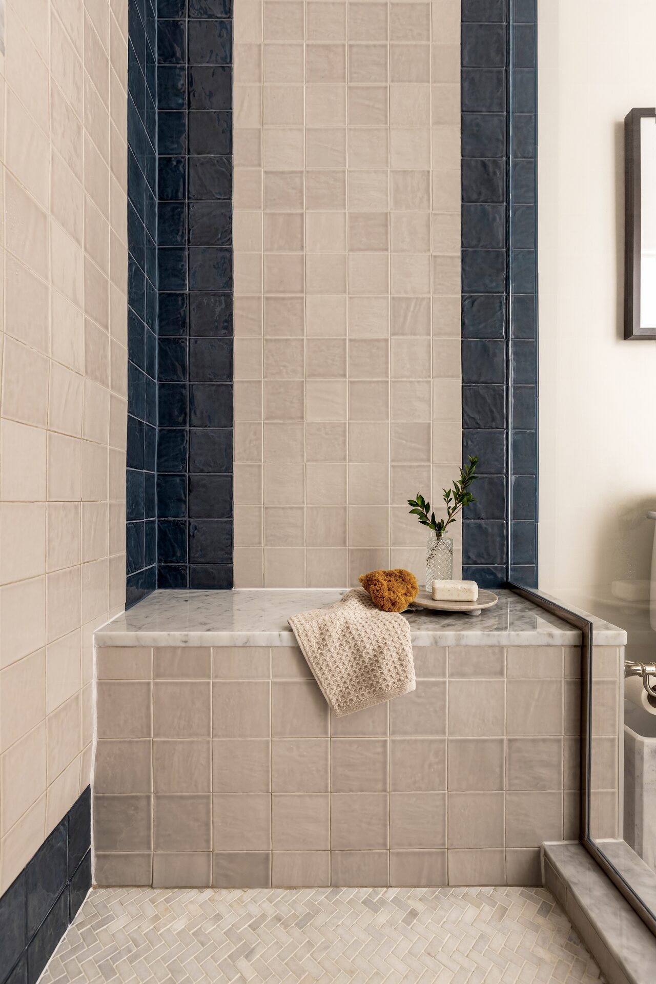 Willowgate handmade ceramic tile detail in shower surround